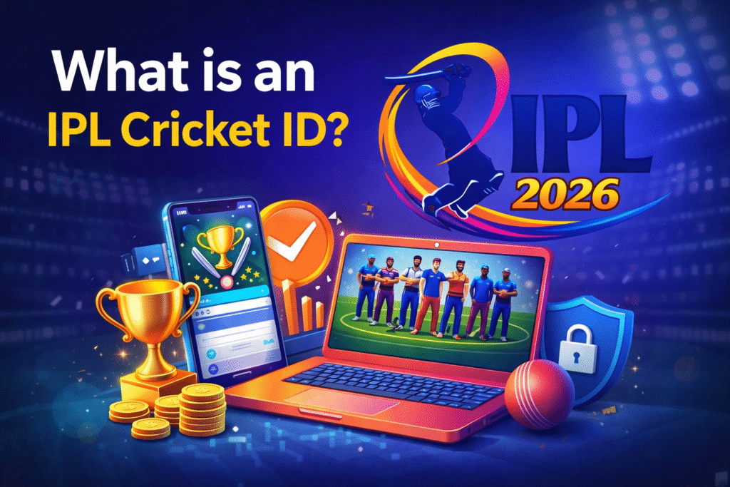 What is IPL Cricket ID concept with IPL 2026 logo and fantasy cricket dashboard