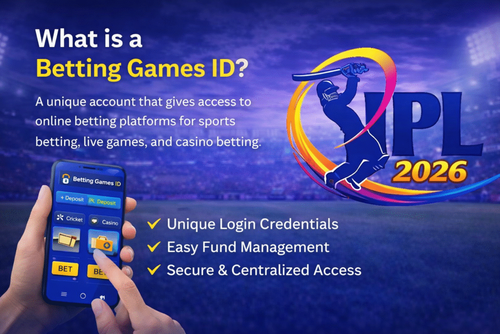 What is Betting Games ID explanation with IPL 2026 logo and betting app interface