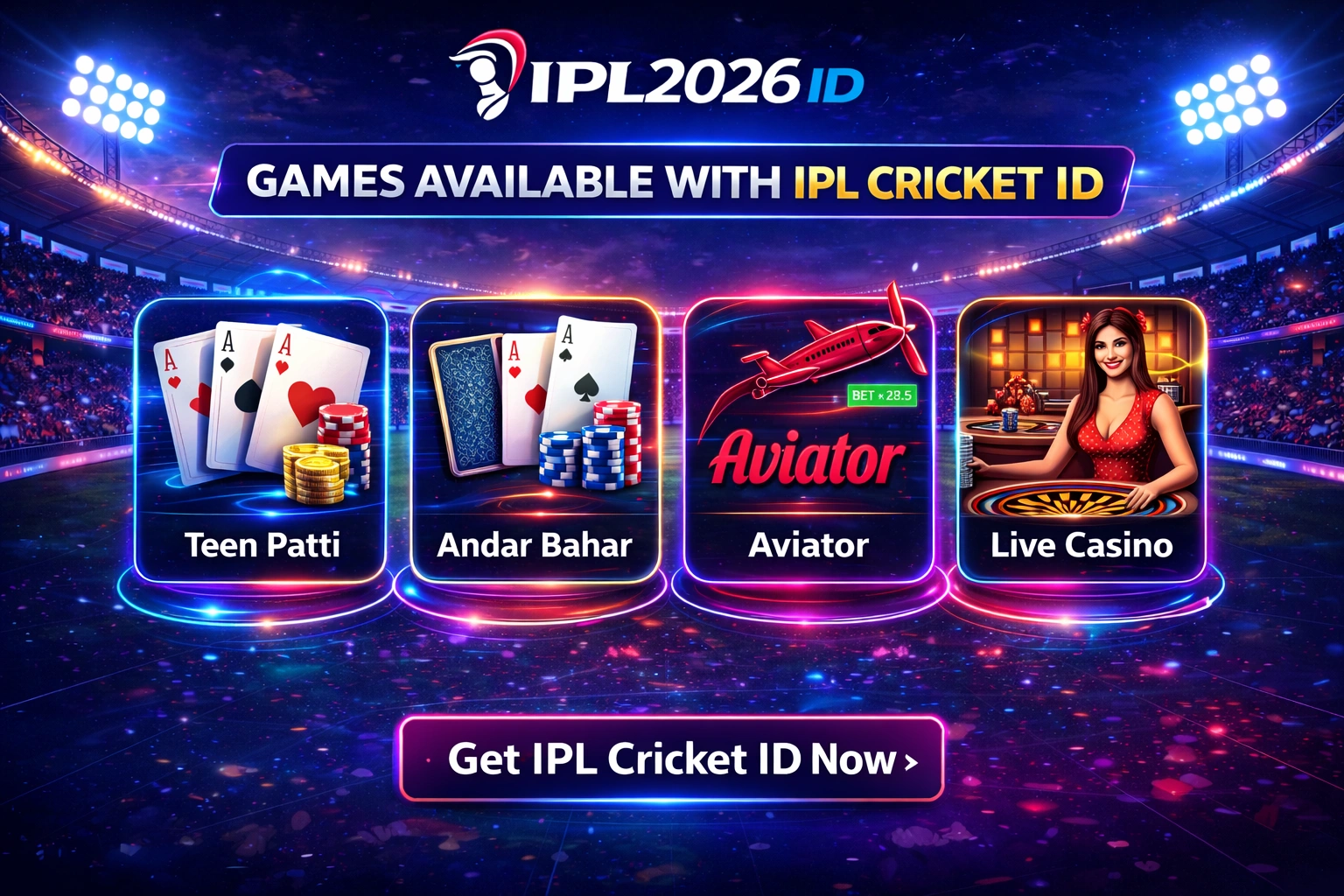Games available with IPL Cricket ID including Teen Patti Aviator Andar Bahar and Live Casino