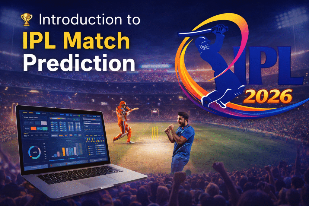IPL Match Prediction 2026 analysis with official IPL logo and cricket stats dashboard
