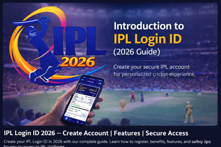 IPL Login ID 2026 dashboard showing live cricket stats, secure login and account creation guide
